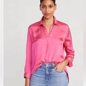 Loose Satin Button-Down Shirt